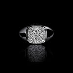 Rectangle Signet Ring with Diamonds in 18K white gold, view 2