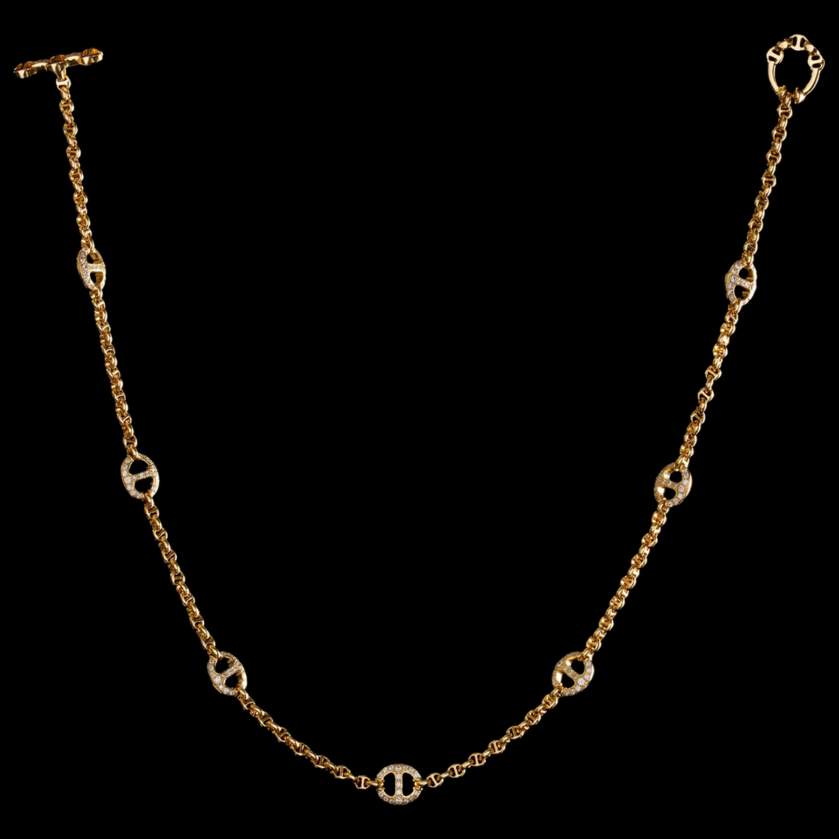 Micro Open-Link™ Necklace with 7, 10mm Stations - 16" in 18K gold by HOORSENBUHS®