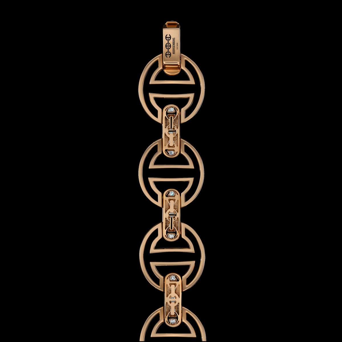 MMV Medium Link Bracelet with Diamond Bridges in 18K rose gold, back view, view 2