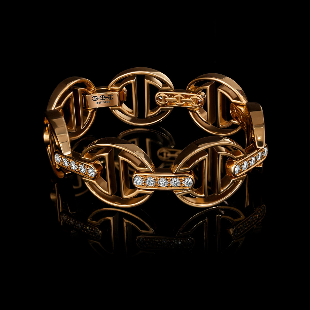 MMV Medium Link Bracelet with Diamond Bridges in 18K rose gold