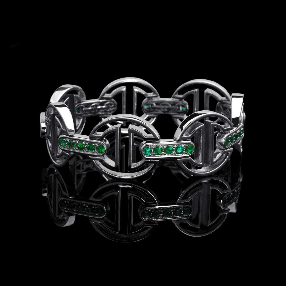 MMV Medium Link Bracelet with Emerald Bridges in 18K gold, view 6