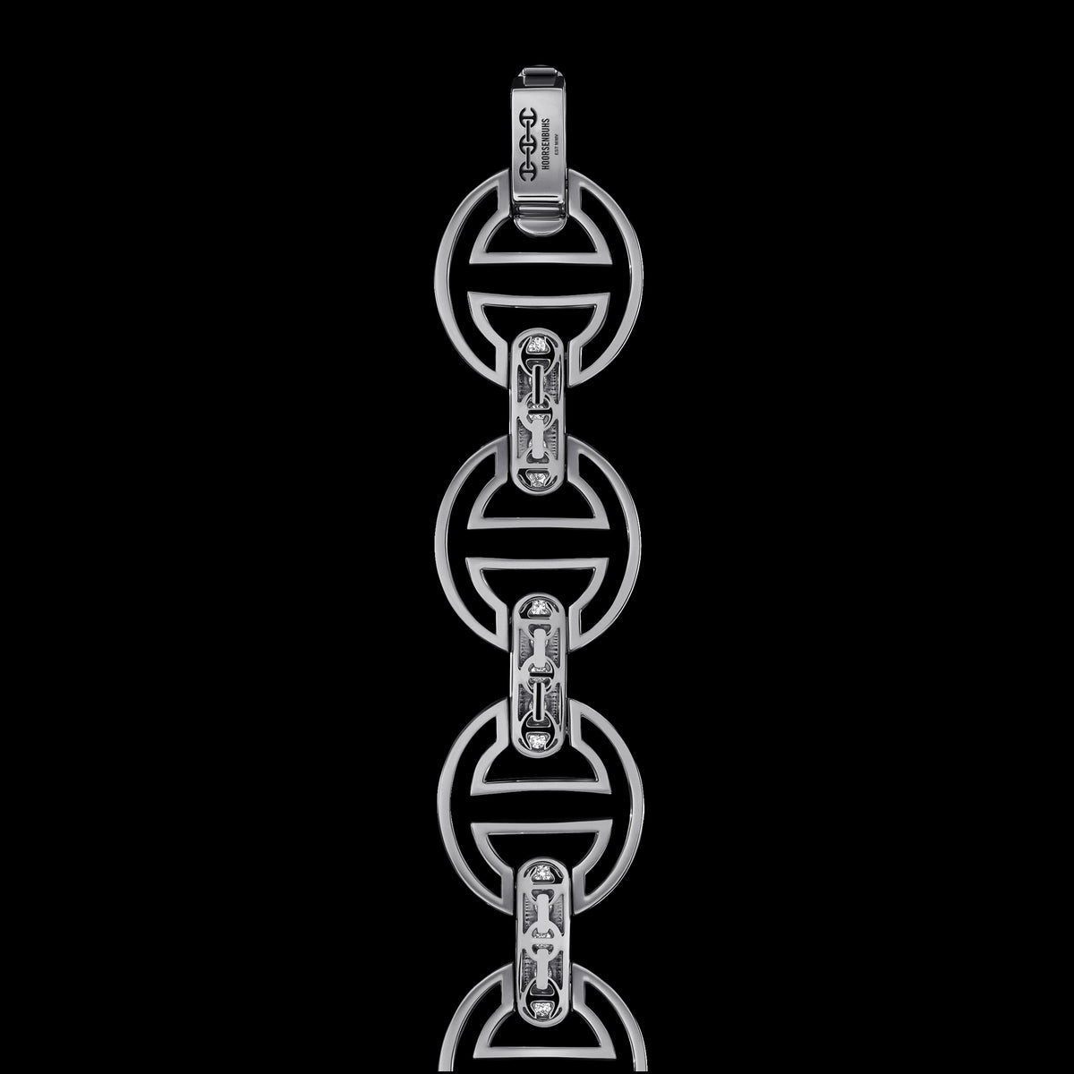 MMV Medium Link Bracelet with Diamond Bridges in 18K white gold, back view, view 2