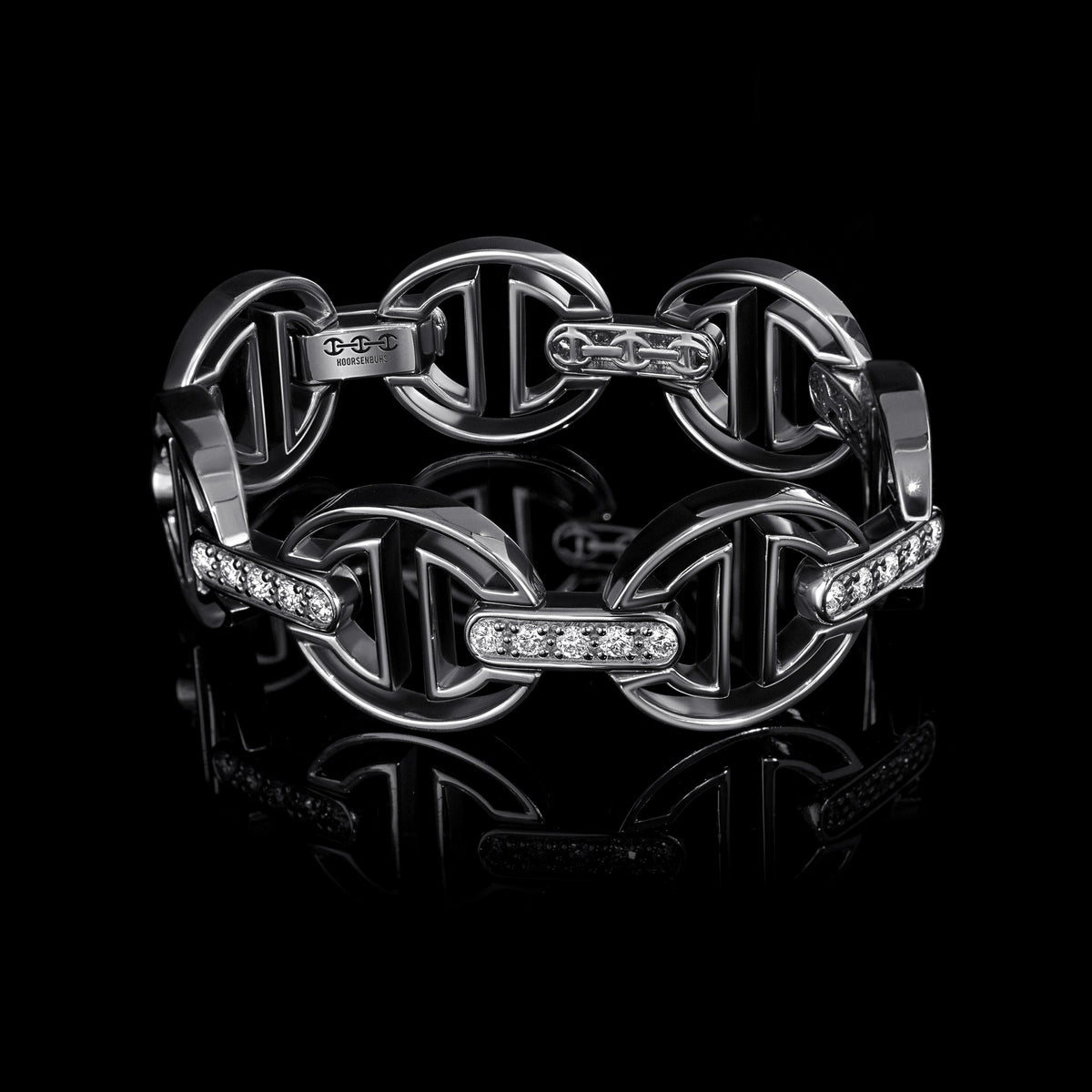 MMV Medium Link Bracelet with Diamond Bridges in 18K white gold