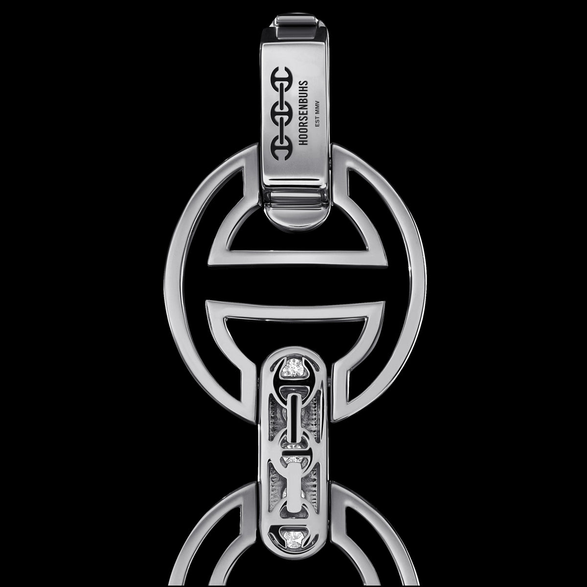 MMV Medium Link Bracelet with Diamond Bridges in 18K white gold, back view