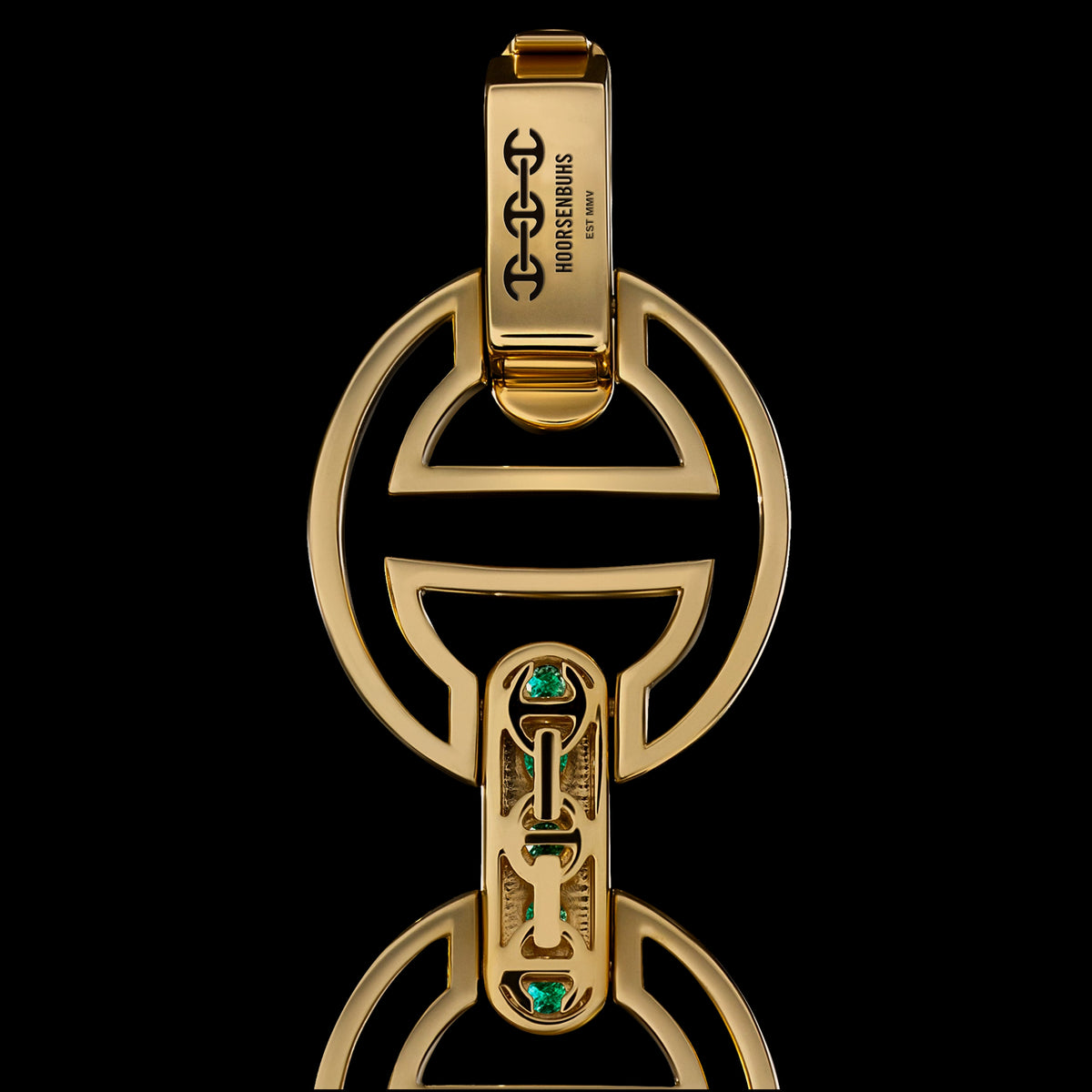 MMV Medium Link Bracelet with Emerald Bridges in 18K gold, back view