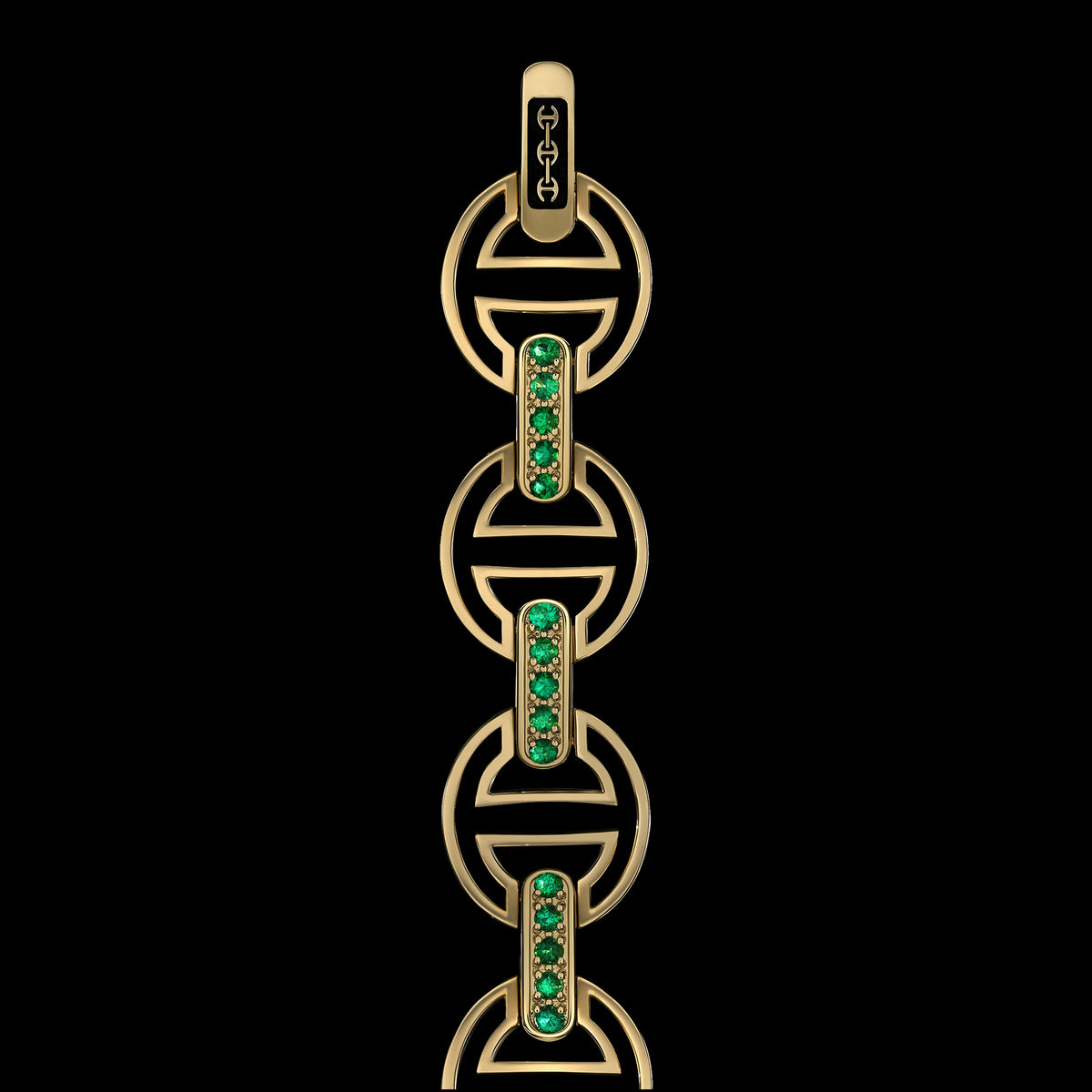 MMV Medium Link Bracelet with Emerald Bridges in 18K gold, view 2