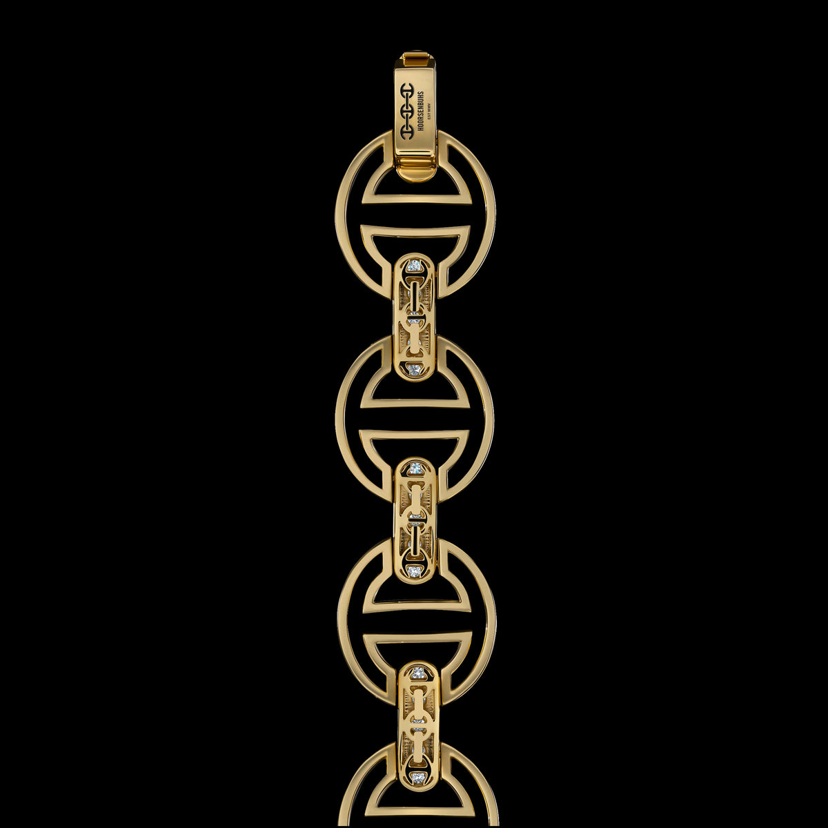 MMV Medium Link Bracelet with Diamond Bridges in 18K yellow gold, back view, view 2