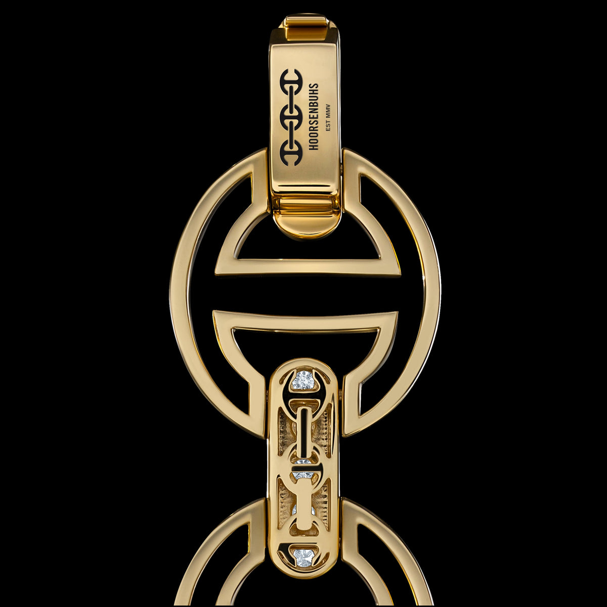 MMV Medium Link Bracelet with Diamond Bridges in 18K yellow gold, back view