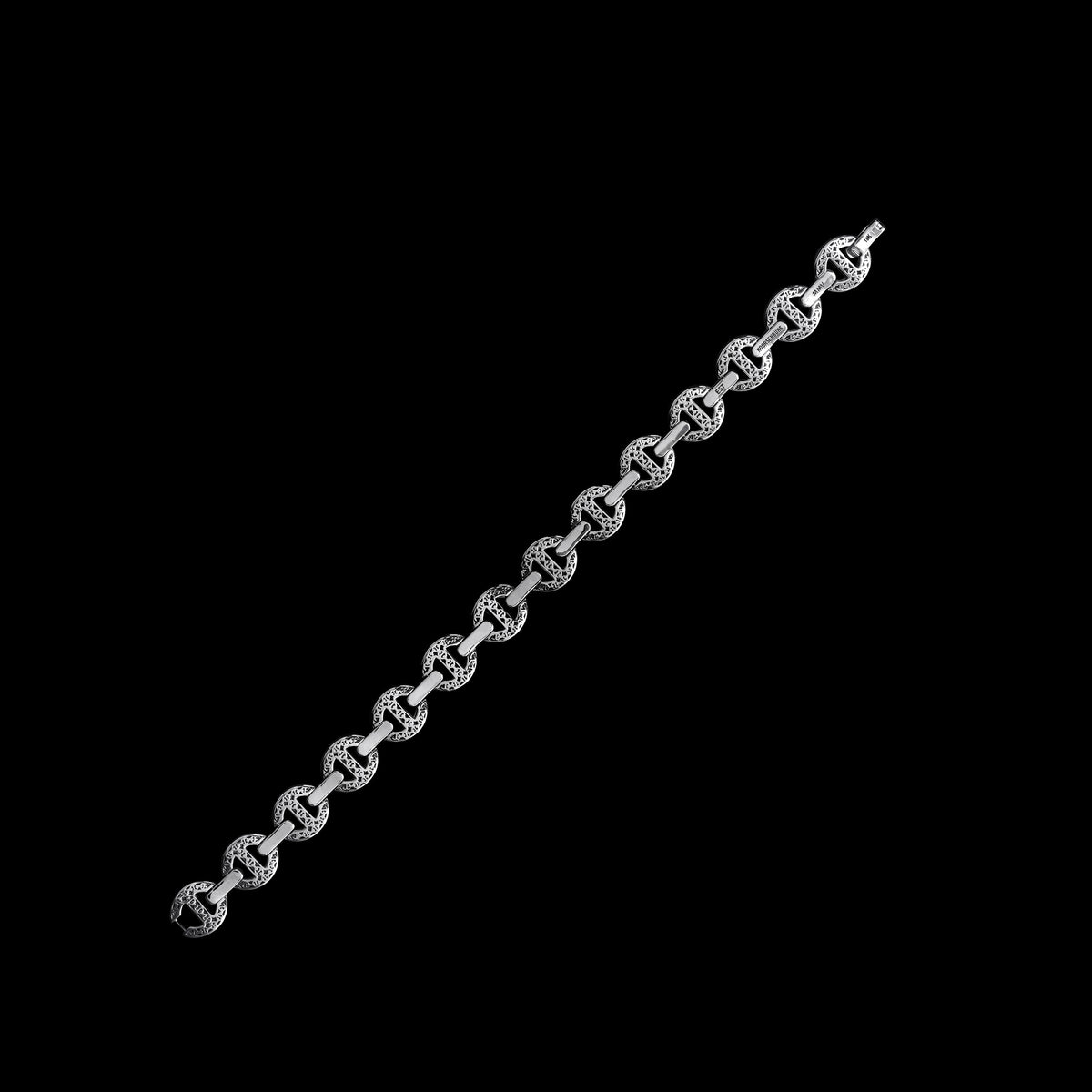 MMV Small Link Bracelet Antiquated in 18K white gold, back view, view 2