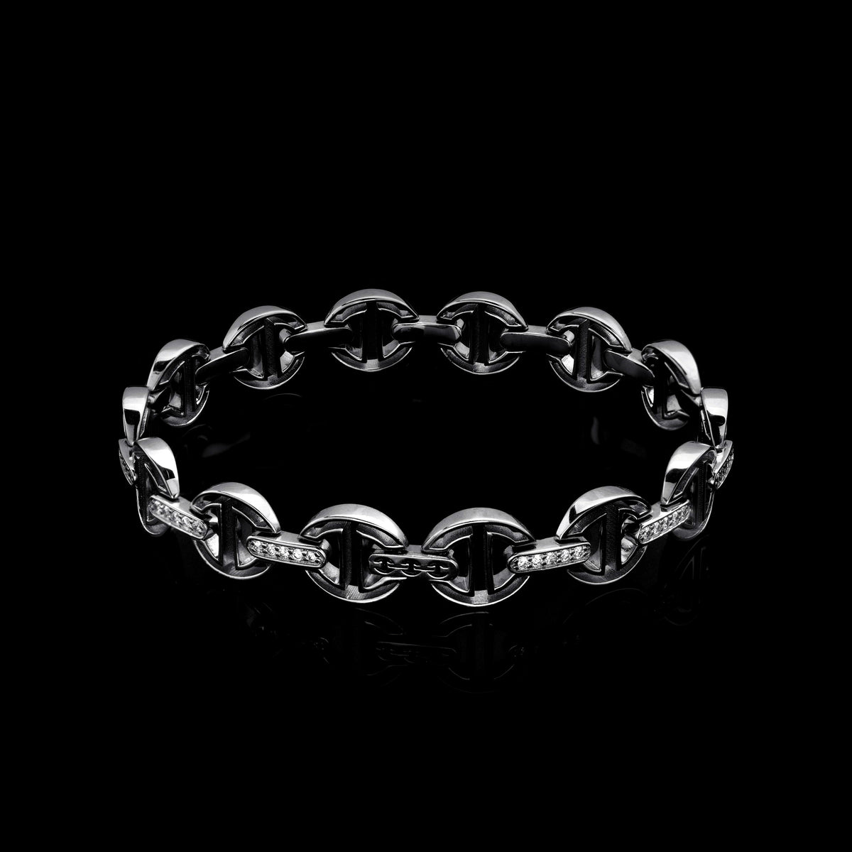 MMV Small Link Bracelet with Diamond Bridges in 18K white gold