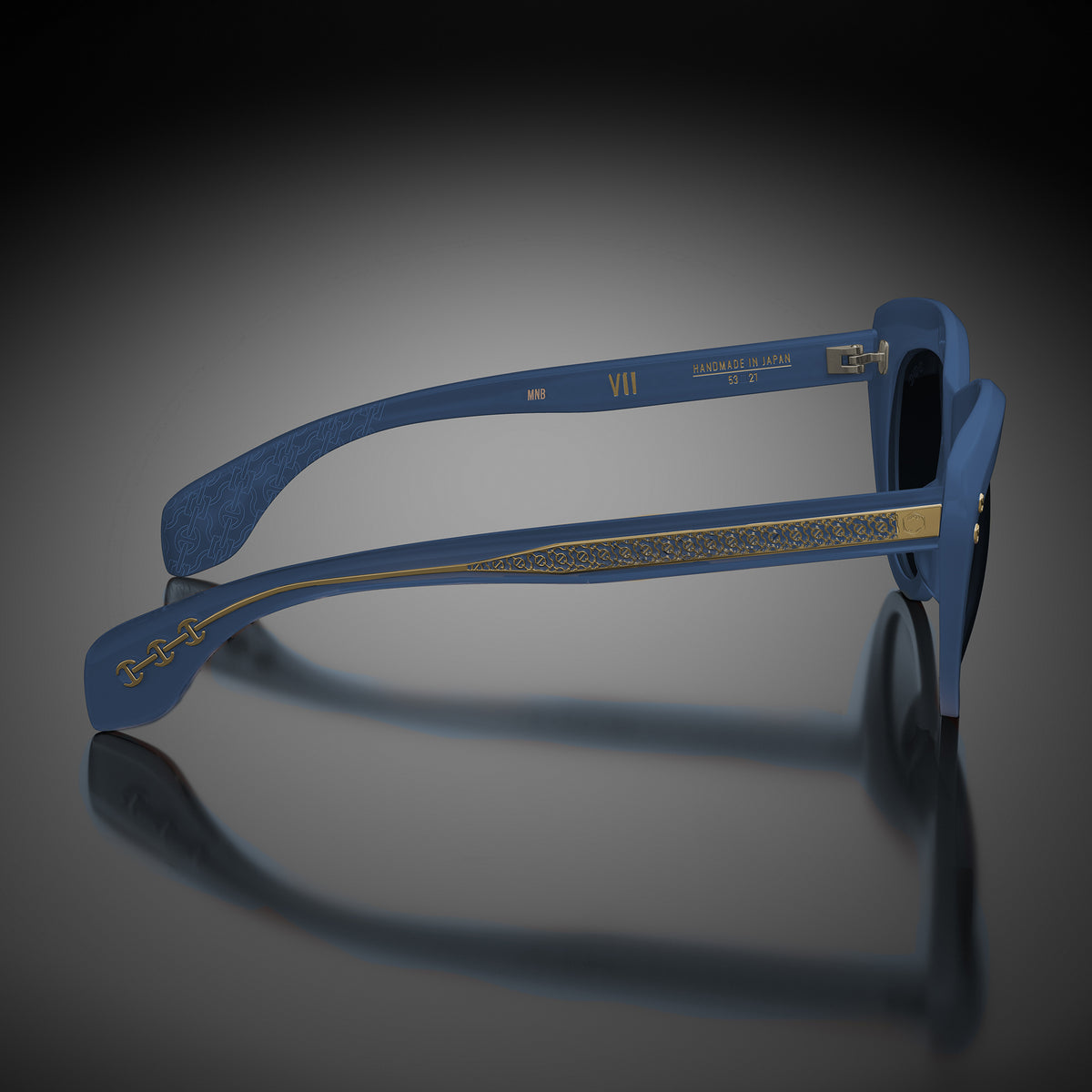 Model VII eyewear in Matte Navy Blue, side view