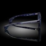 Model II eyewear in Blue Tortoise, side view