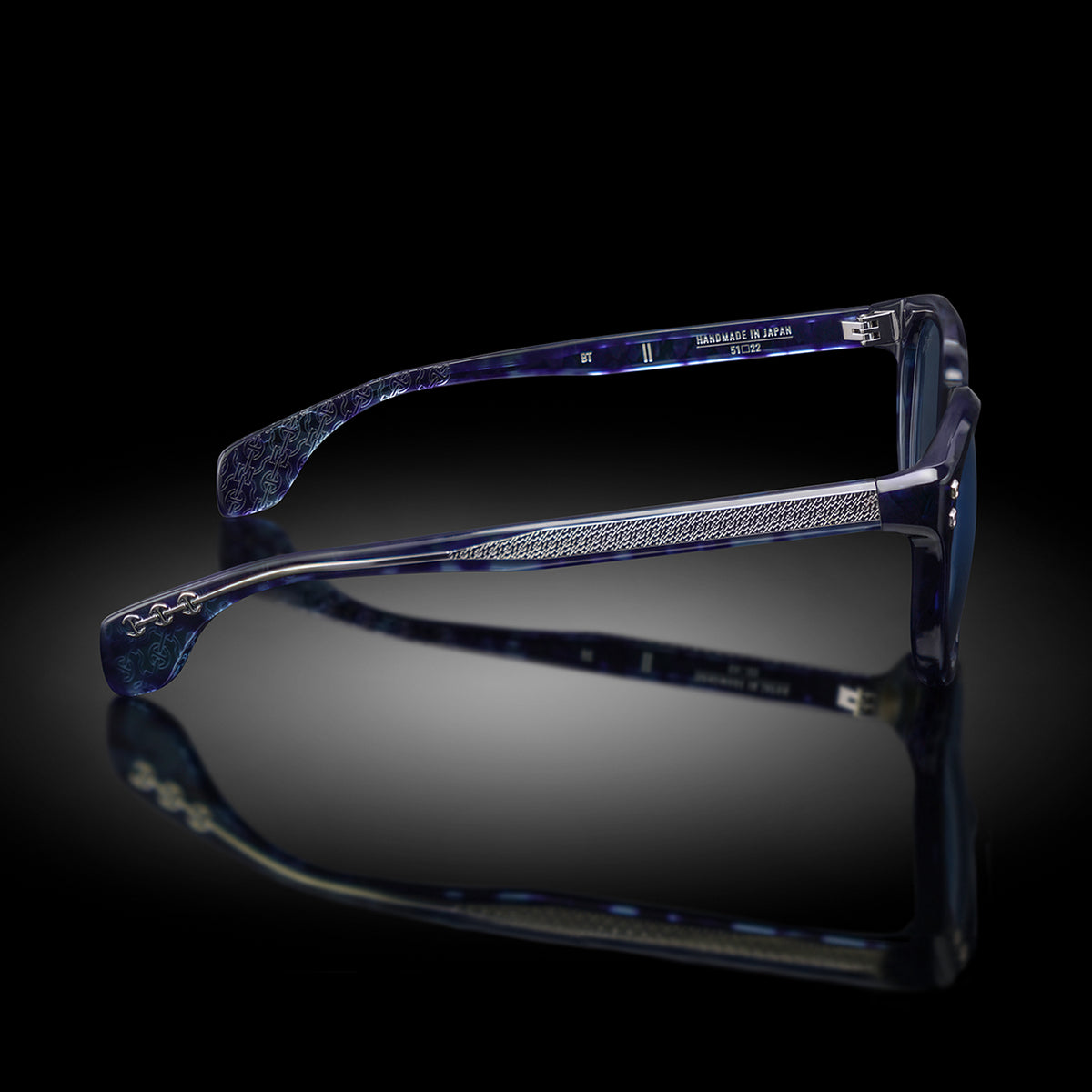 Model II eyewear in Blue Tortoise, side view