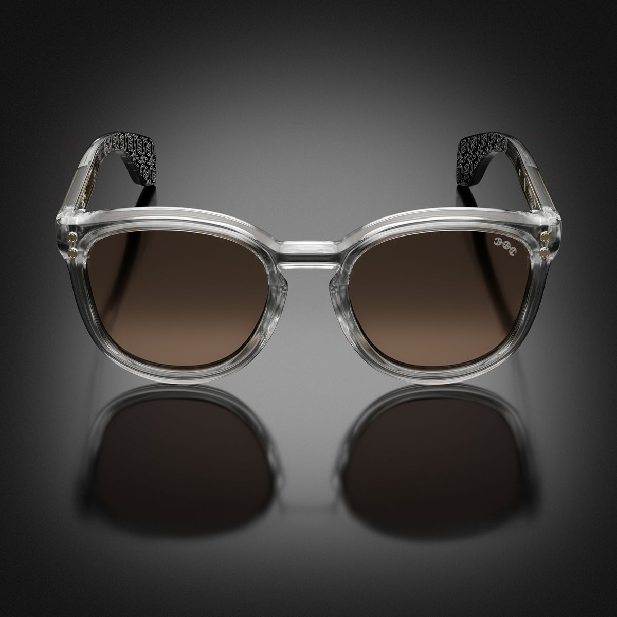 Model II eyewear in Clear Grey, front view