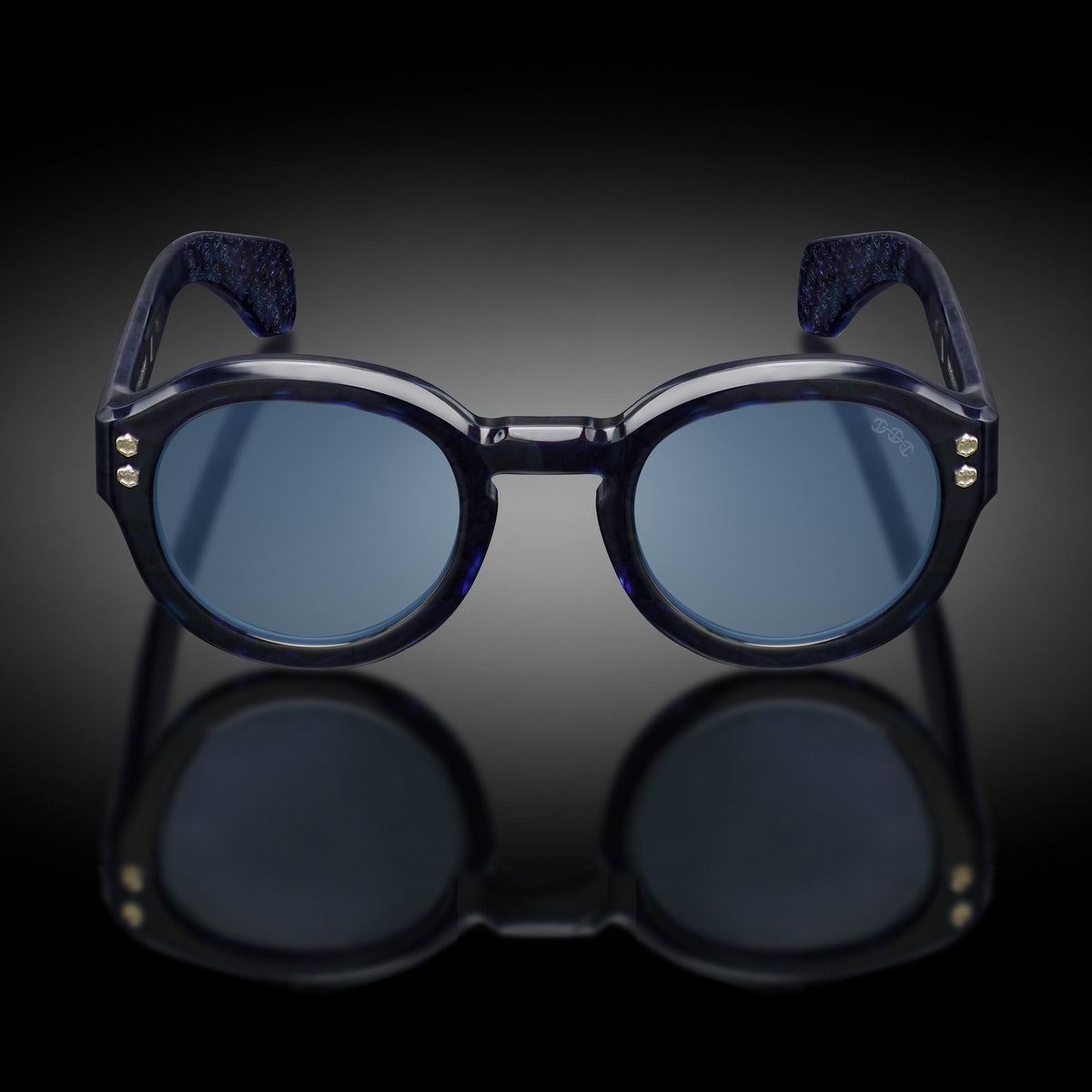 Model III eyewear in Blue Tortoise, front view