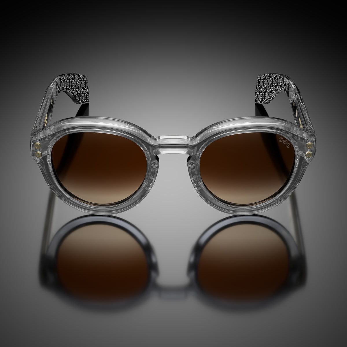 Model III eyewear in Clear Grey, front view