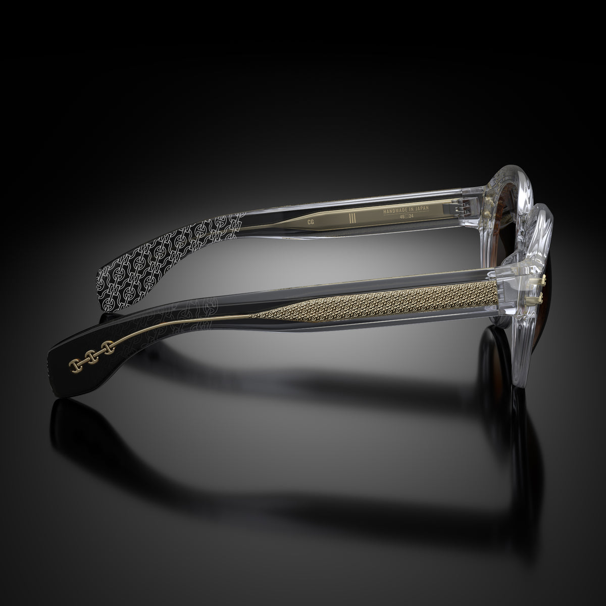 Model III eyewear in Clear Grey, side view