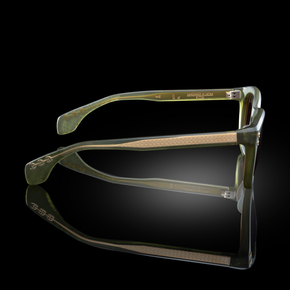 Model II eyewear in Matte Army Green, side view