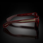 Model V eyewear in Bordeaux, side view
