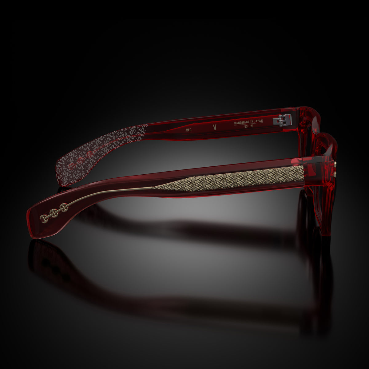 Model V eyewear in Bordeaux, side view