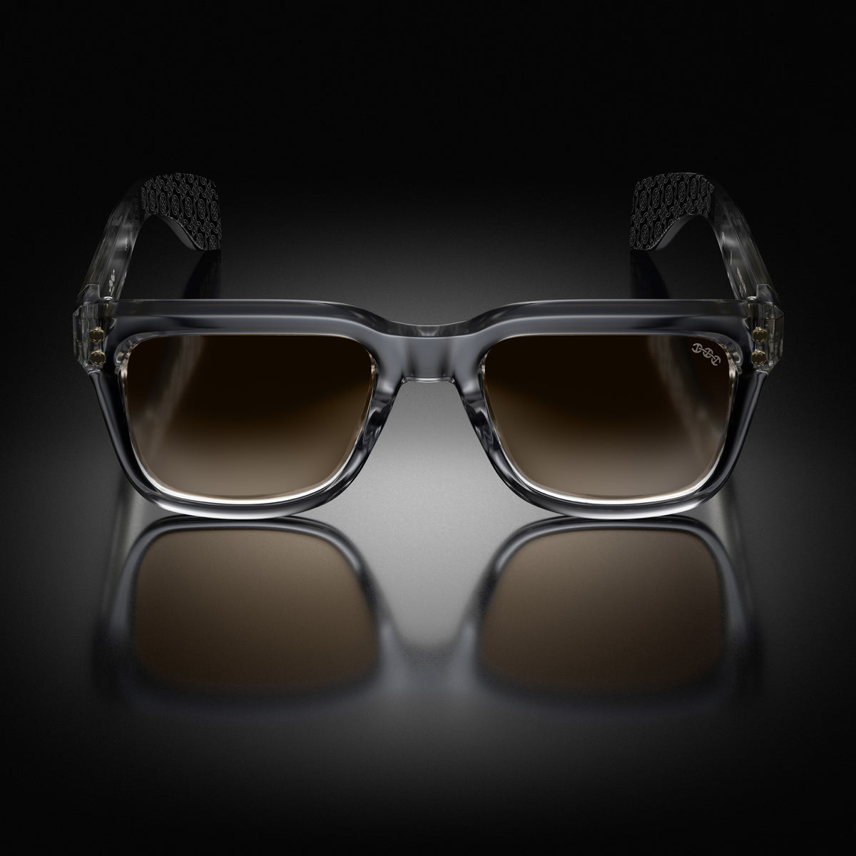 Model V eyewear in Crystal Grey, front view