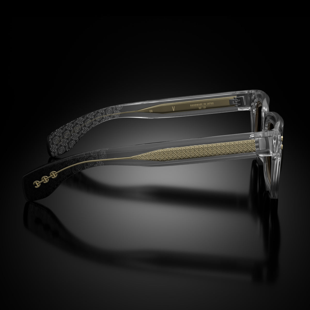 Model V eyewear in Crystal Grey, side view