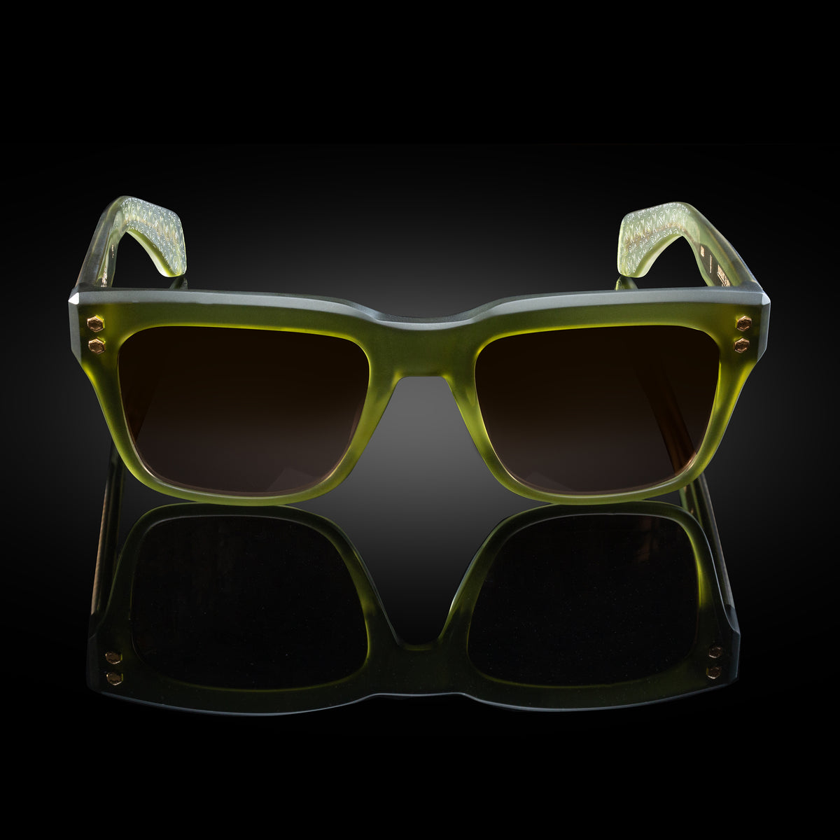 Model V eyewear in Matte Army Green, front view