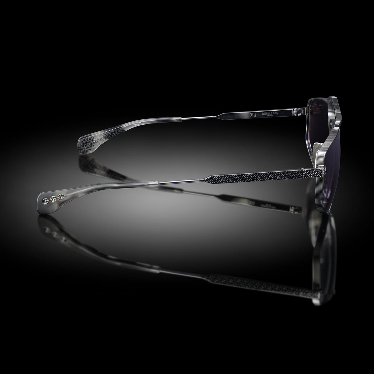 Model XIII eyewear in Gun Metal and Grey Tokyo Tortoise, side view