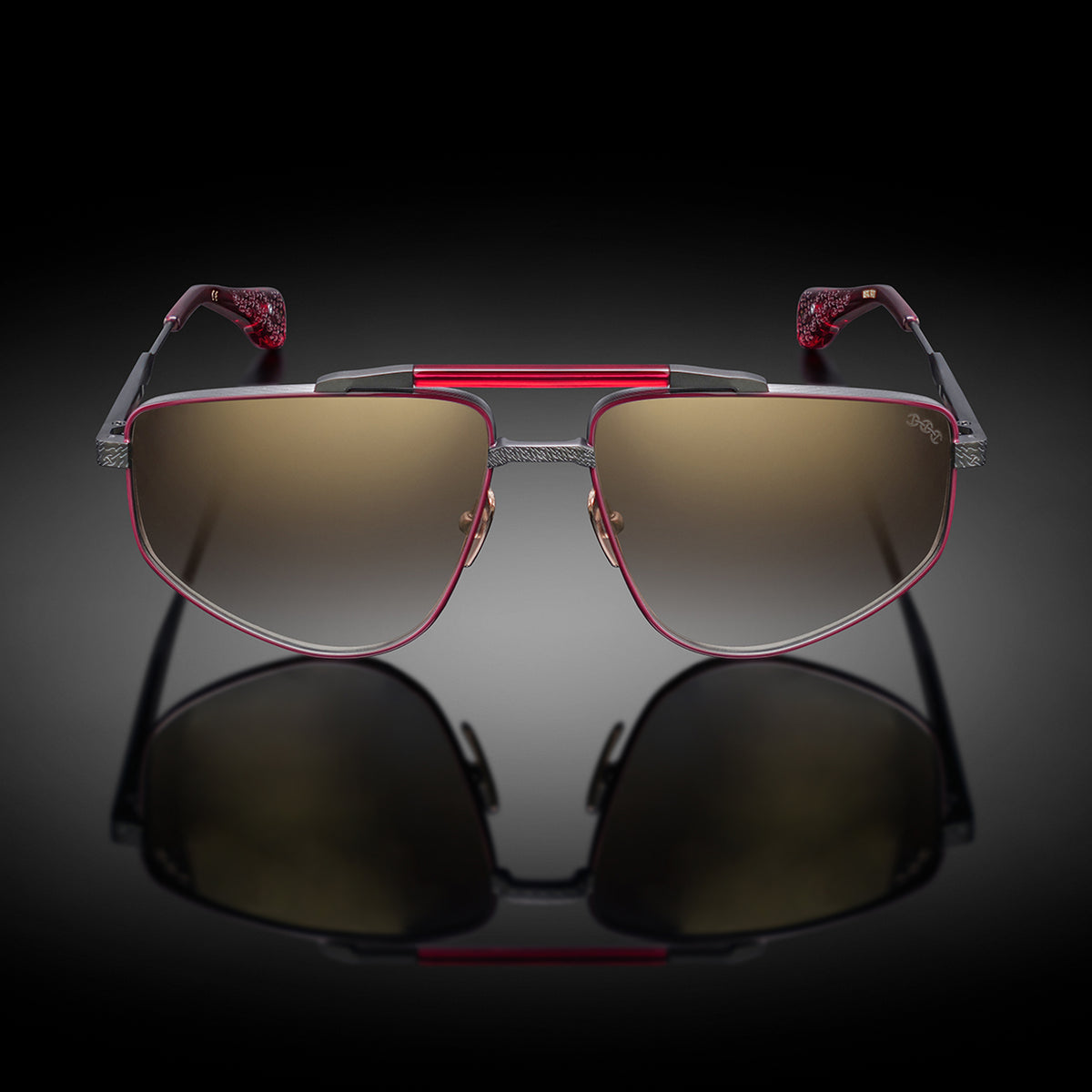 Model XIII eyewear in Matte Black and Bordeaux, front view