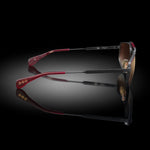 Model XIII eyewear in Matte Black and Bordeaux, side view