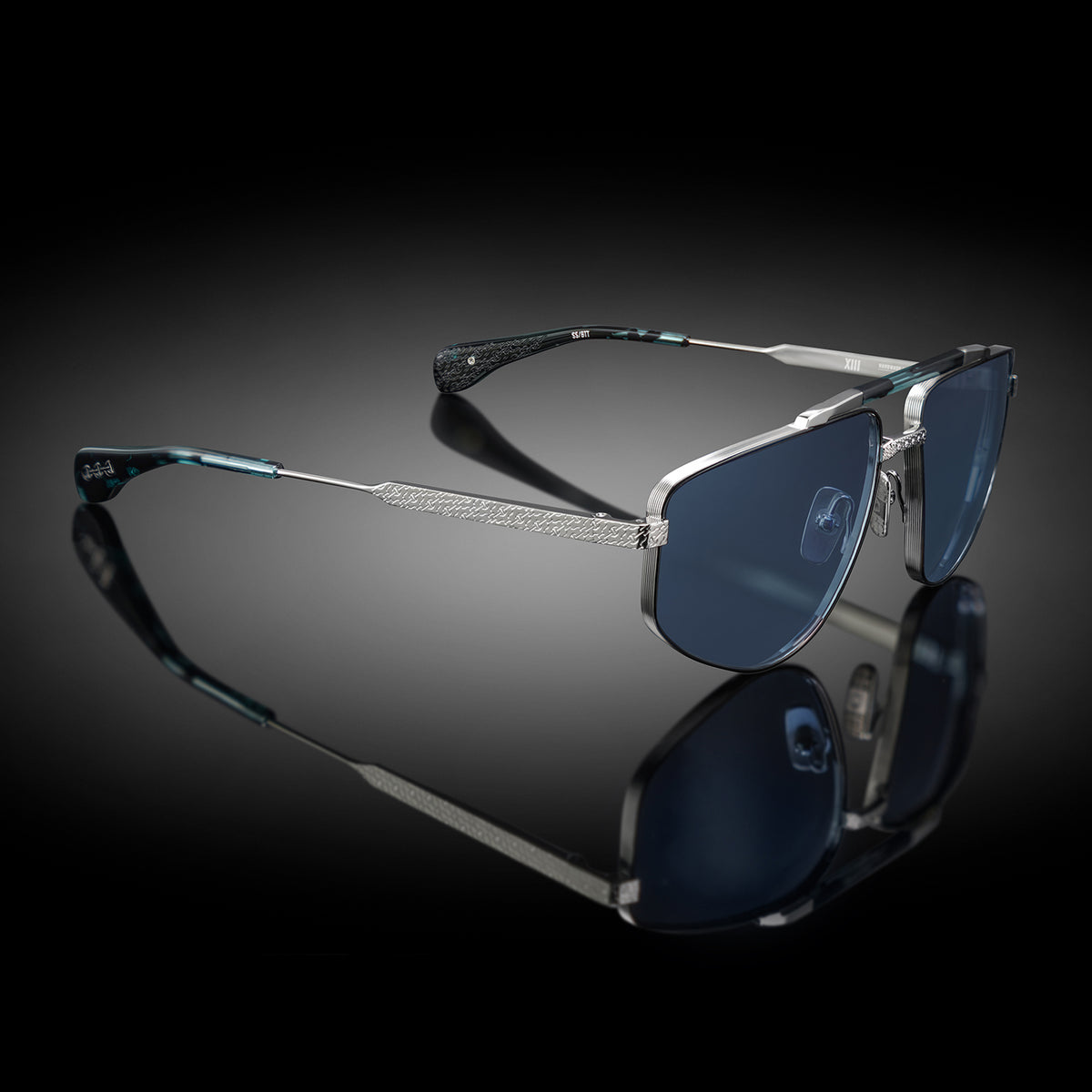 Model XIII eyewear in Shiny Silver and Blue Tokyo Tortoise by HOORSENBUHS®