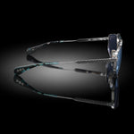 Model XIII eyewear in Shiny Silver and Blue Tokyo Tortoise, side view