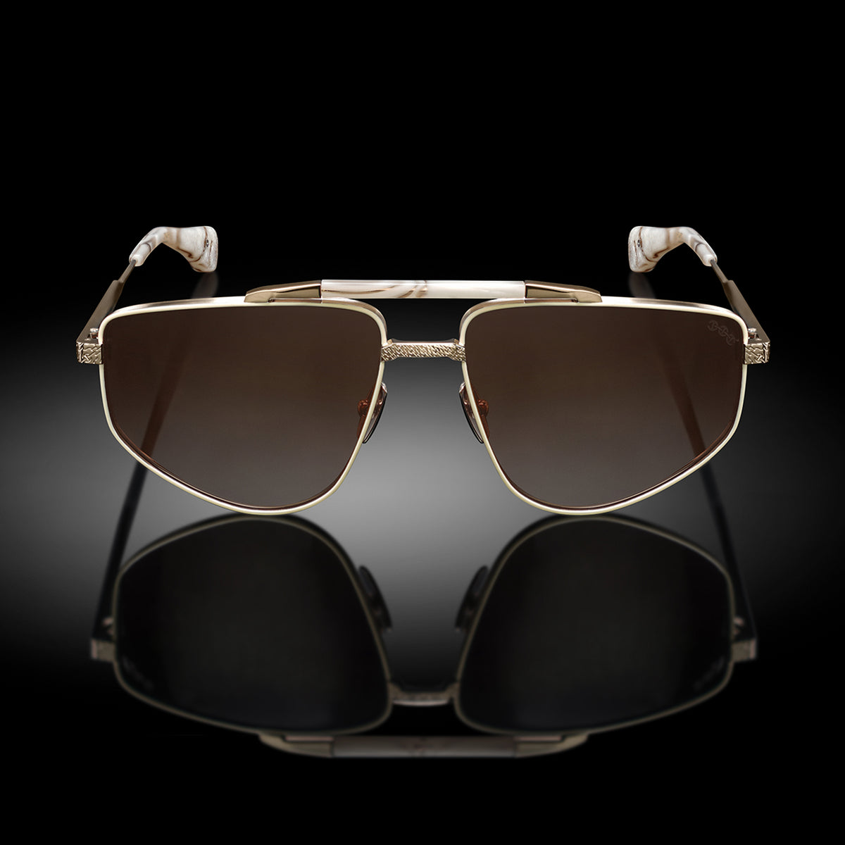 Model XIII eyewear in White Gold and Pearl Swirl, front view