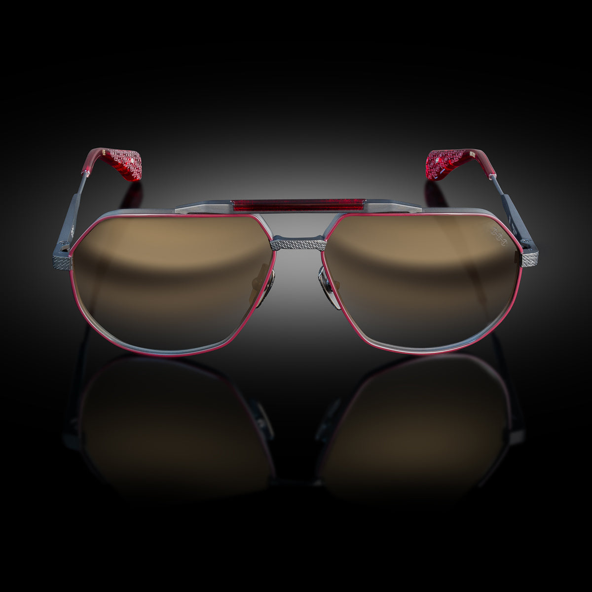 Model XII eyewear in Matte Black and Bordeaux, front view