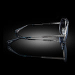 Model XII eyewear in Shiny Silver and Blue Tokyo Tortoise, side view