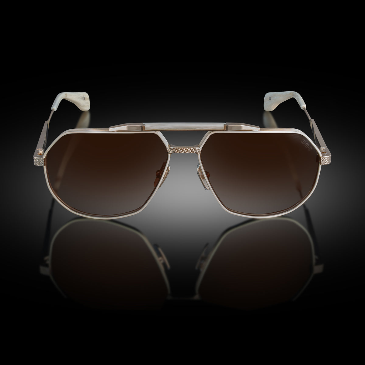 Model XII eyewear in White Gold and Marble, front view