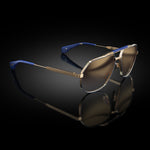 Model XII eyewear in White Gold and Matte Navy Blue by HOORSENBUHS®