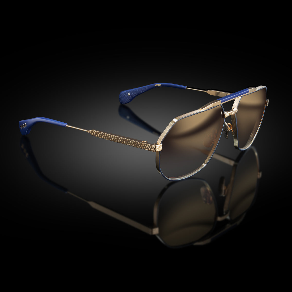 Model XII eyewear in White Gold and Matte Navy Blue by HOORSENBUHS®