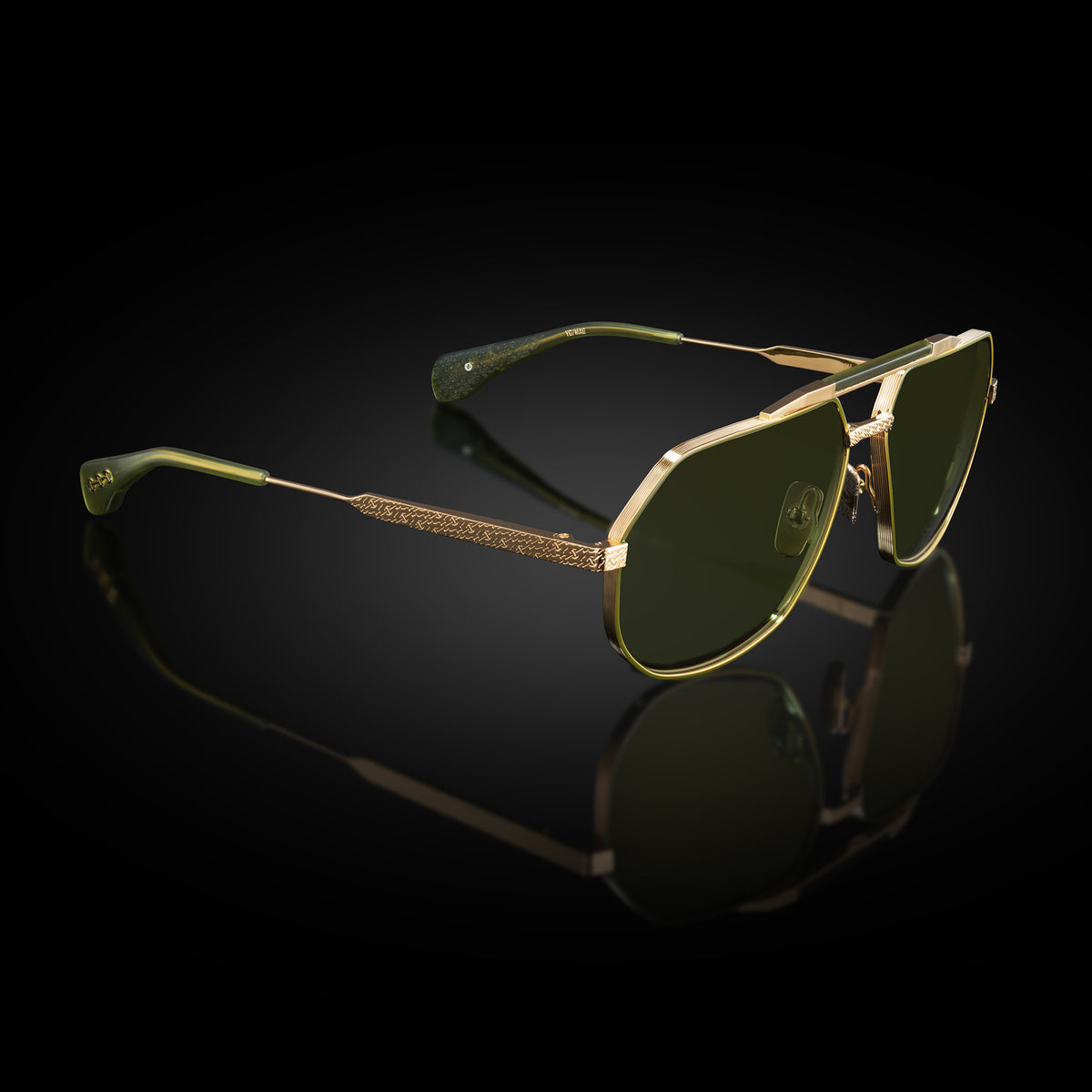 Model XII eyewear in Yellow Gold and Matte Army Green by HOORSENBUHS®