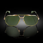 Model XII eyewear in Yellow Gold and Matte Army Green, front view