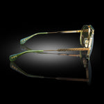 Model XII eyewear in Yellow Gold and Matte Army Green, side view