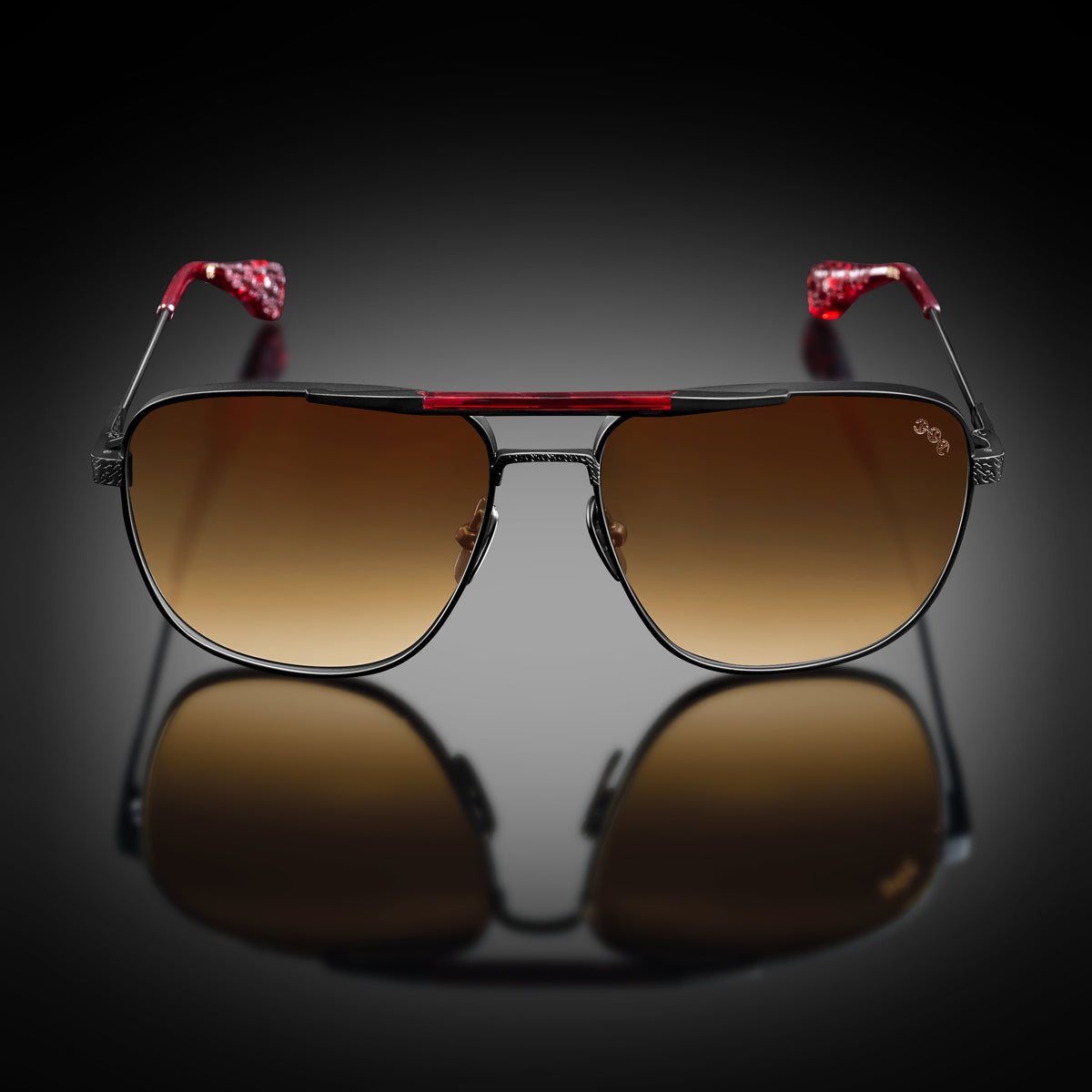 Model XI eyewear in Matte Black and Bordeaux, front view