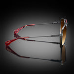 Model XI eyewear in Matte Black and Bordeaux, side view