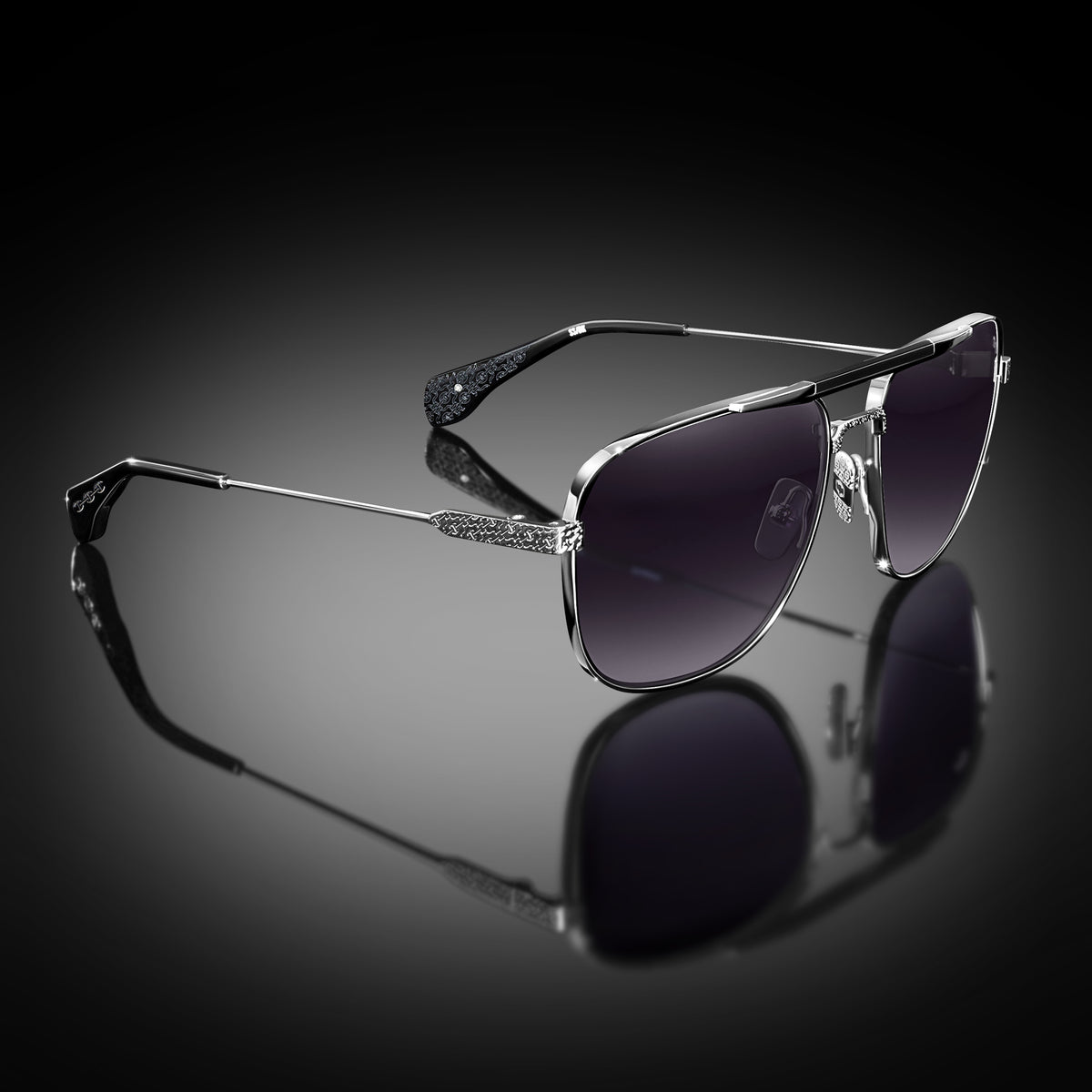 Model XI eyewear in Shiny Silver and Black by HOORSENBUHS®