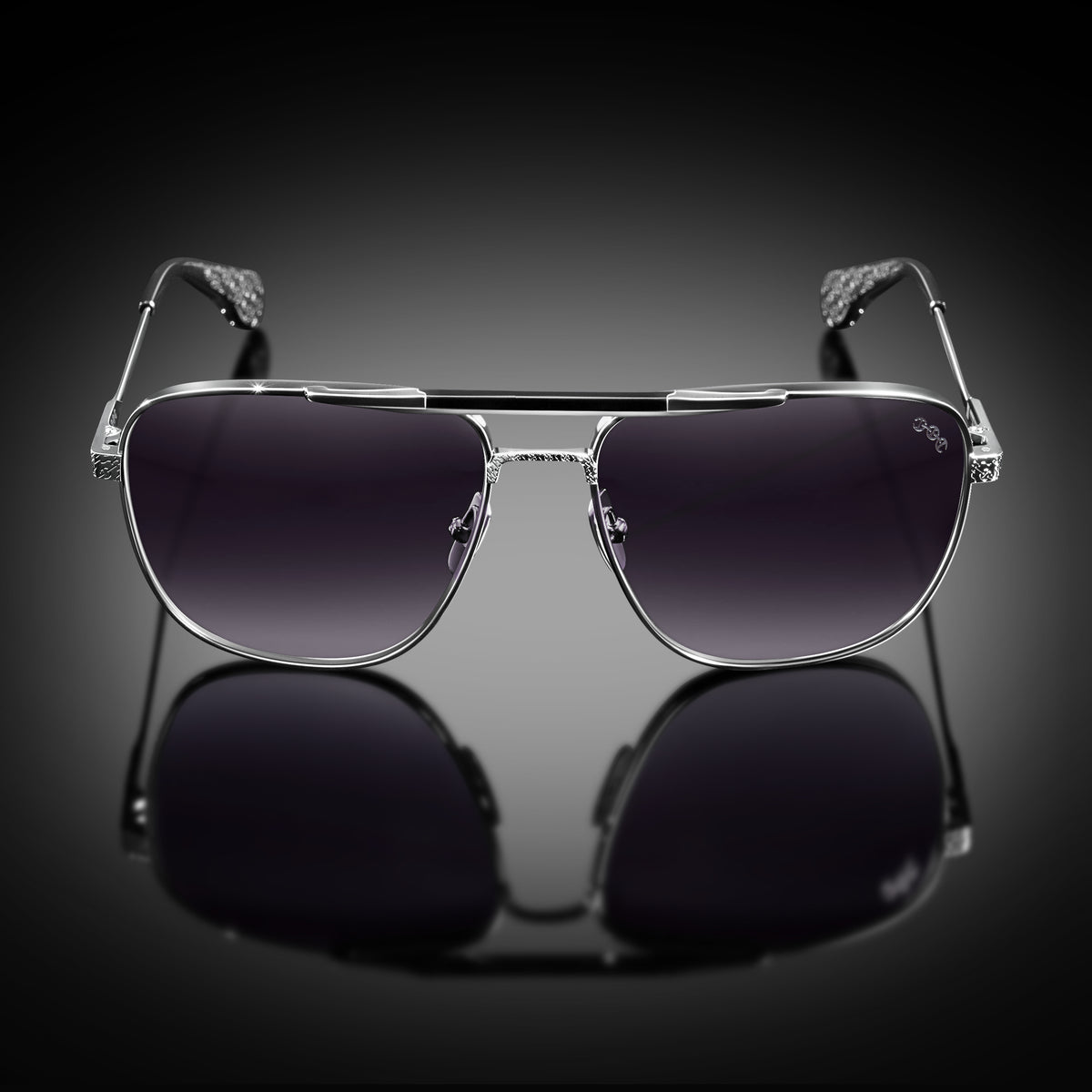 Model XI eyewear in Shiny Silver and Black, front view