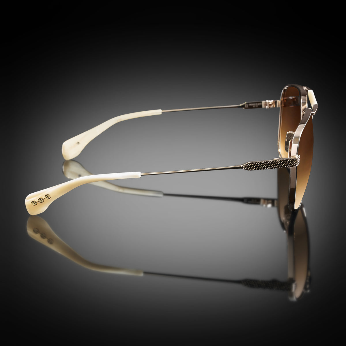 Model XI eyewear in White Gold and Marble, side view
