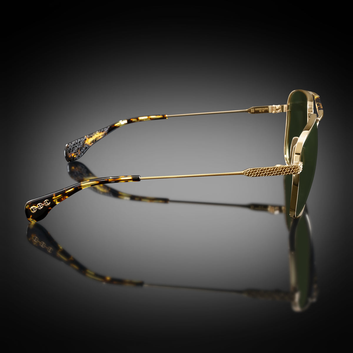 Model XI eyewear in Yellow Gold and Tokyo Tortoise, side view