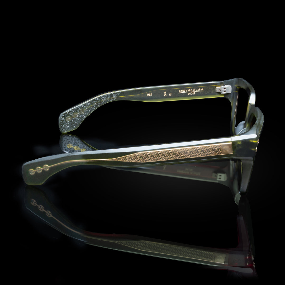 Model X eyewear in Matte Army Green, side view