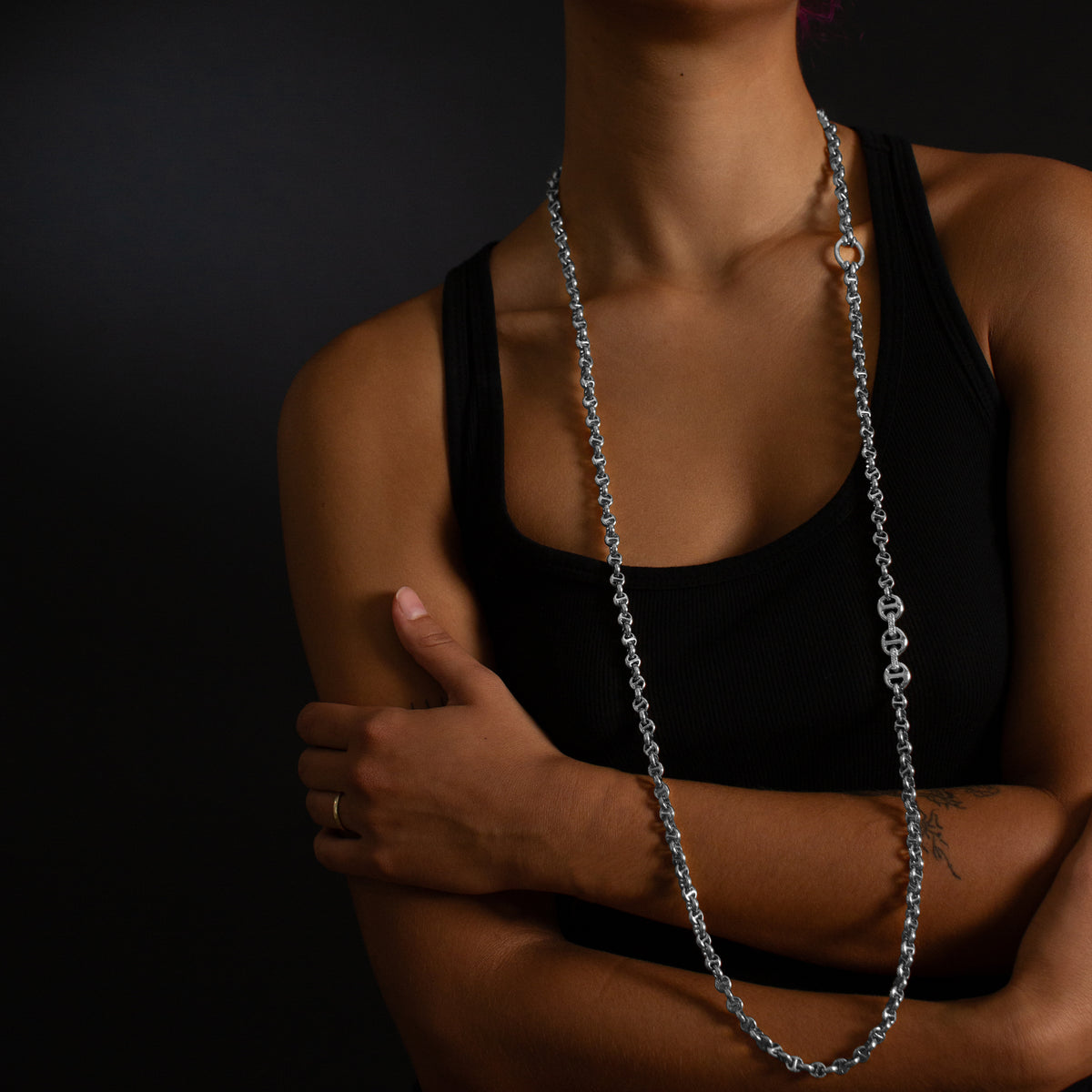 5mm Open-Link™ Necklace with Diamond Pendant - 42" in sterling silver