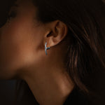 Mini Axe with Diamonds earrings in sterling silver, worn on the ear